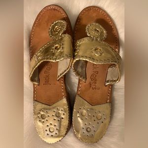 Jack Rogers Gold Metallic Leather Slide Thong Flip Flop Slip On Sandals Size 6